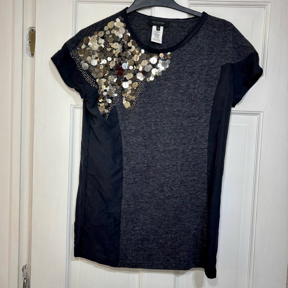 MM Couture By miss me Silk Blend Womenβs XS Short Sleeve Black Shirt